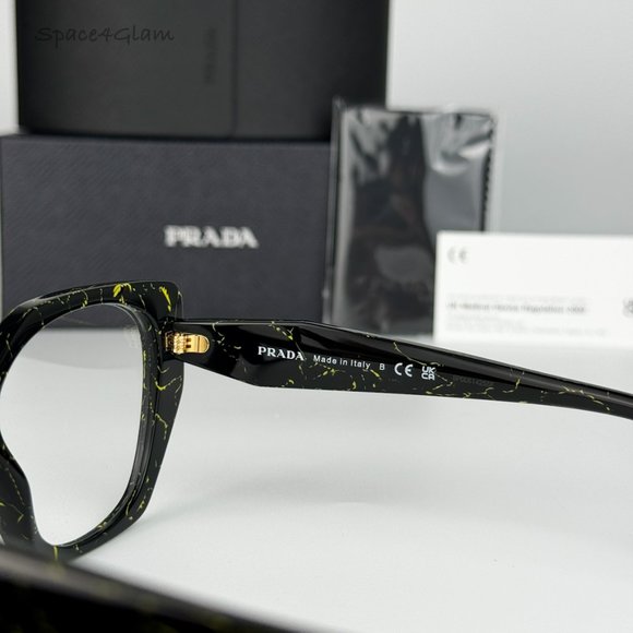 NEW Prada PR18WV 19D1O1 Black Yellow Marble Cat Eye Women Eyeglasses - Picture 9 of 9